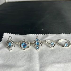 5 Sliver blue rings